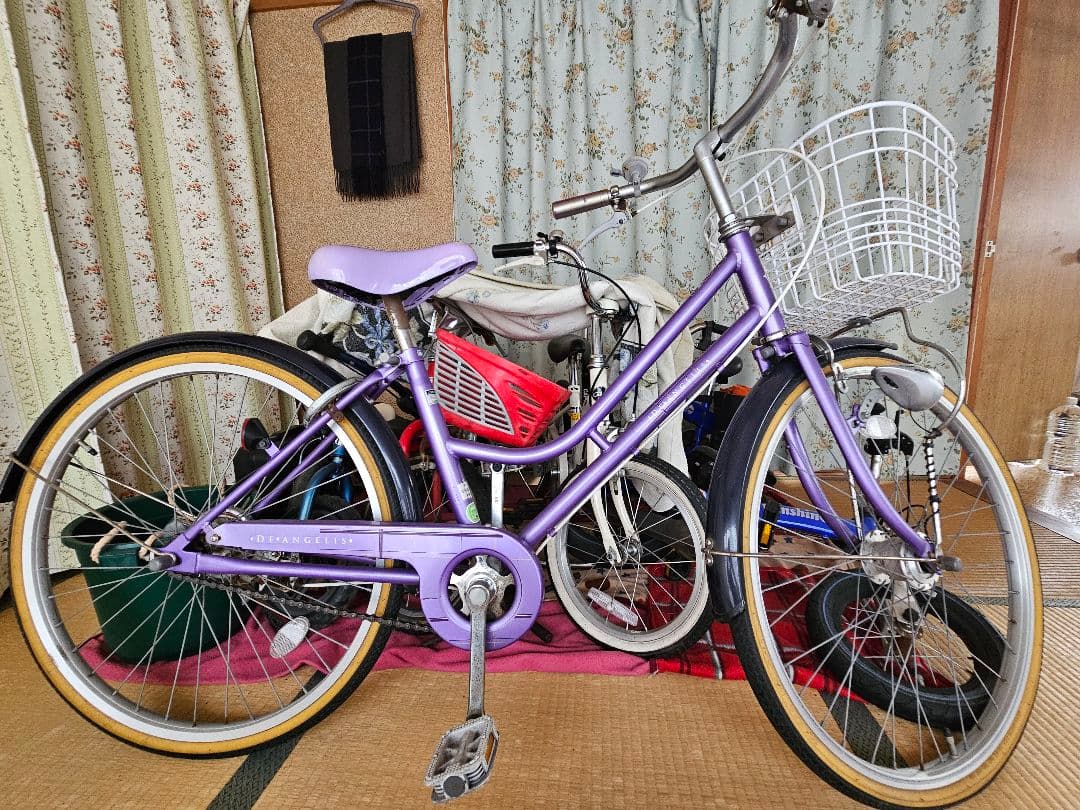 【24インチ】オートライト 紫色 前カゴ付き 子供用自転車