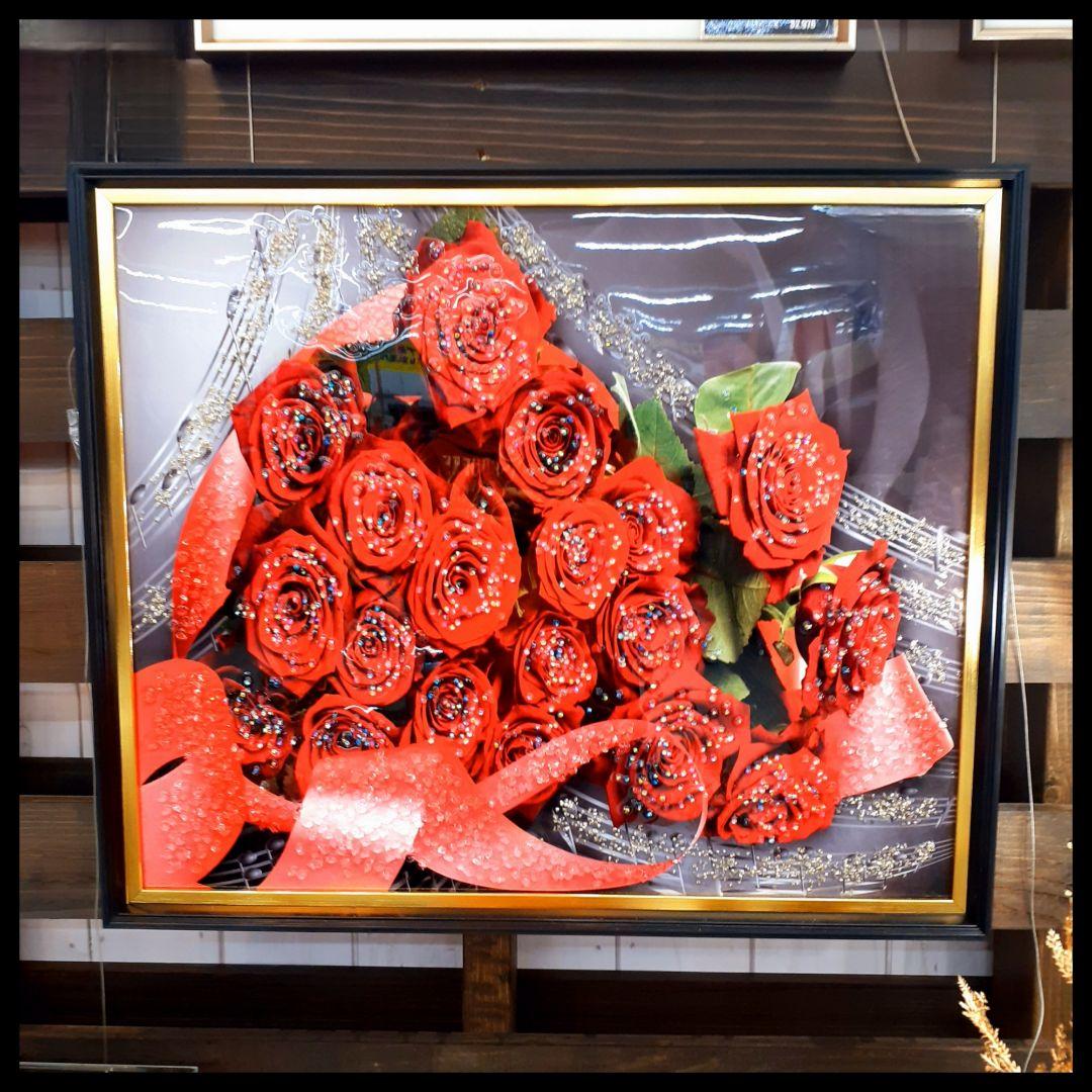 輸入雑貨　赤い薔薇　天然水晶石　クリスタルアート