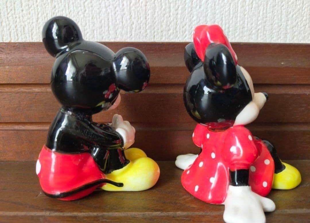 昭和レトロ ディズニー 「ミッキーマウス」 「ミニーマウス」 陶器ペア置物セット
