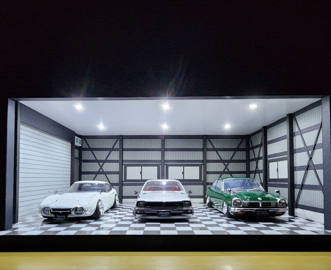 1/24 ミニカー　ガレージ　ジオラマ　ショーケース　LED照明　　ショールーム