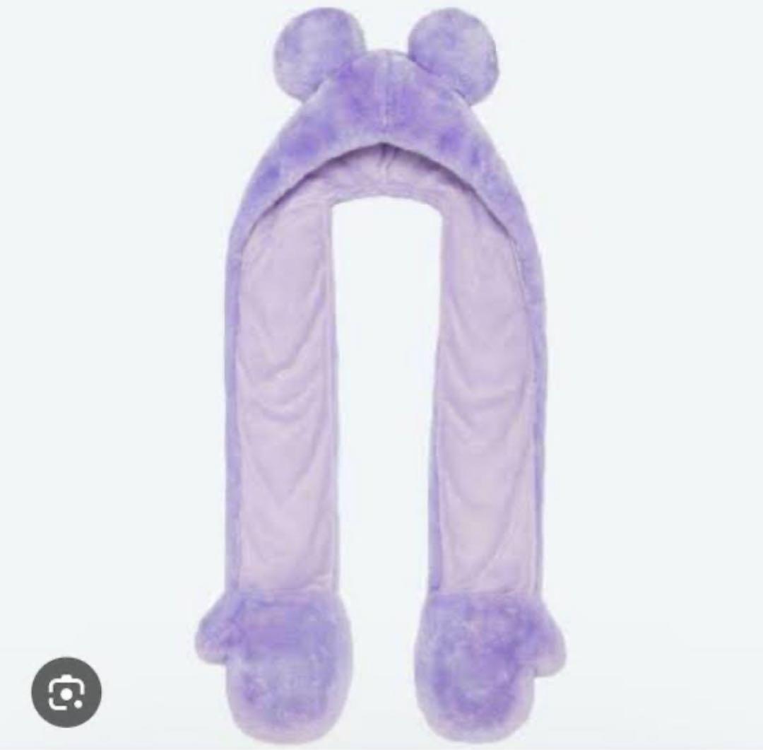 ディズニーリゾート ミッキー 手袋付きマフラー パープル ファンキャップ 紫