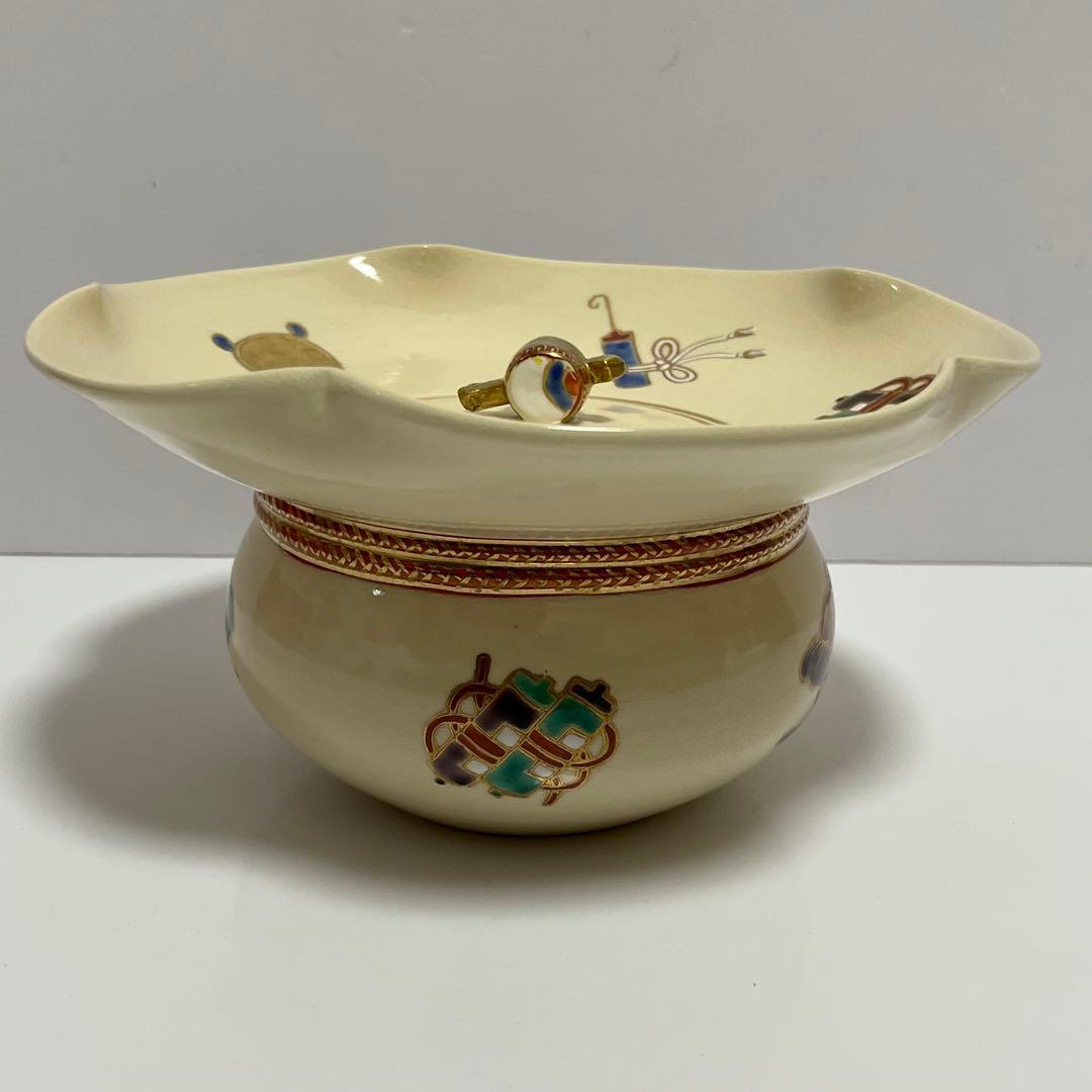 水指 橋本城岳作 色絵宝文 砂金袋水指 共箱 茶道具