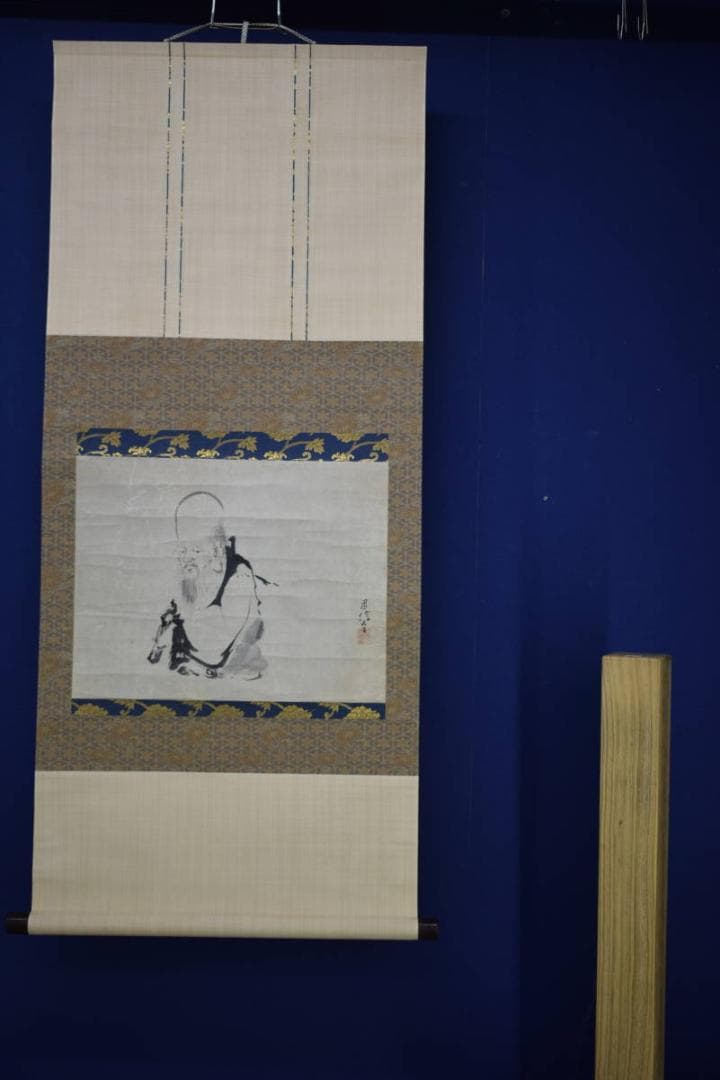 真作/狩野周信/寿老人図/布袋屋掛軸HJ-254