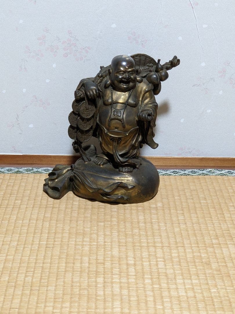 ⭐️中国銅器 仏像 布袋像 縁起置物 唐金 宣徳銅 桃 瓢箪 招運 銅製 骨董品