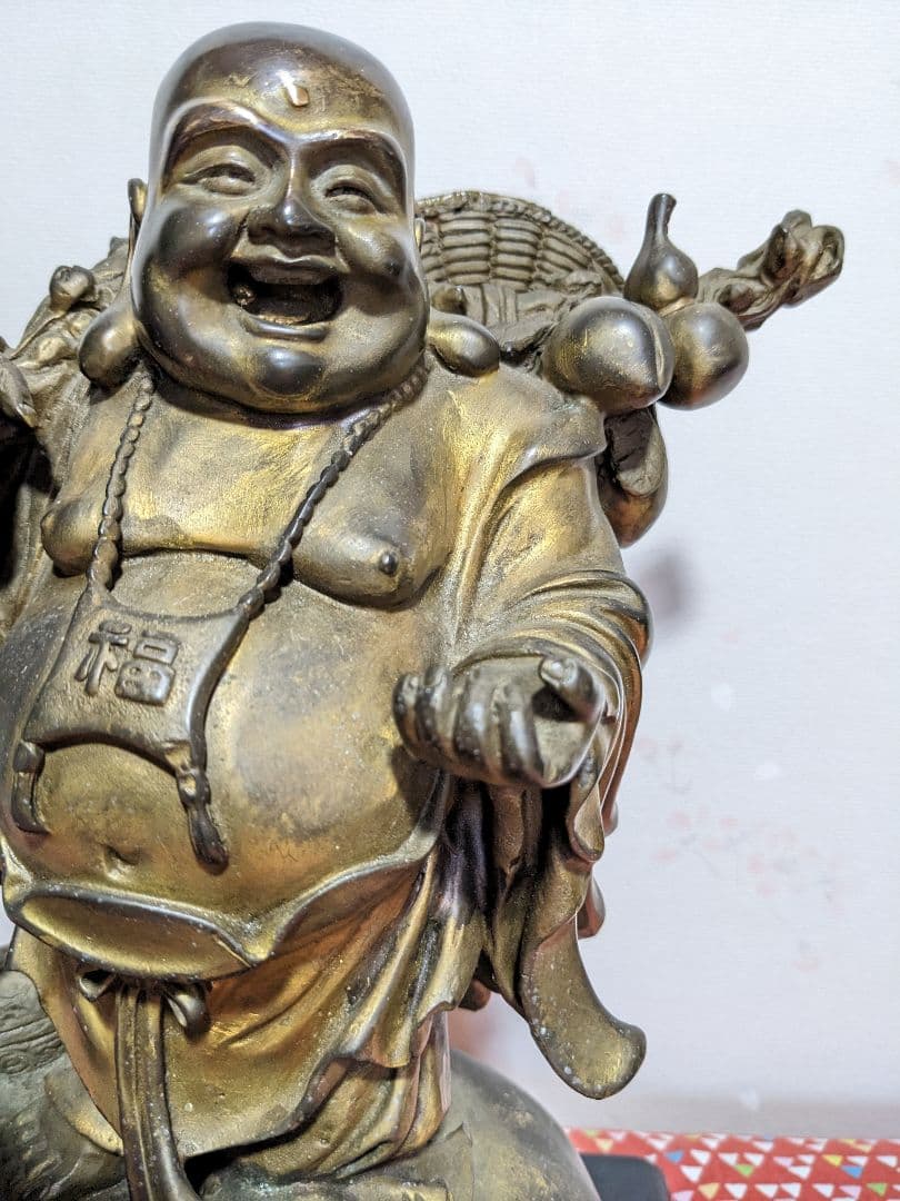 ⭐️中国銅器 仏像 布袋像 縁起置物 唐金 宣徳銅 桃 瓢箪 招運 銅製 骨董品