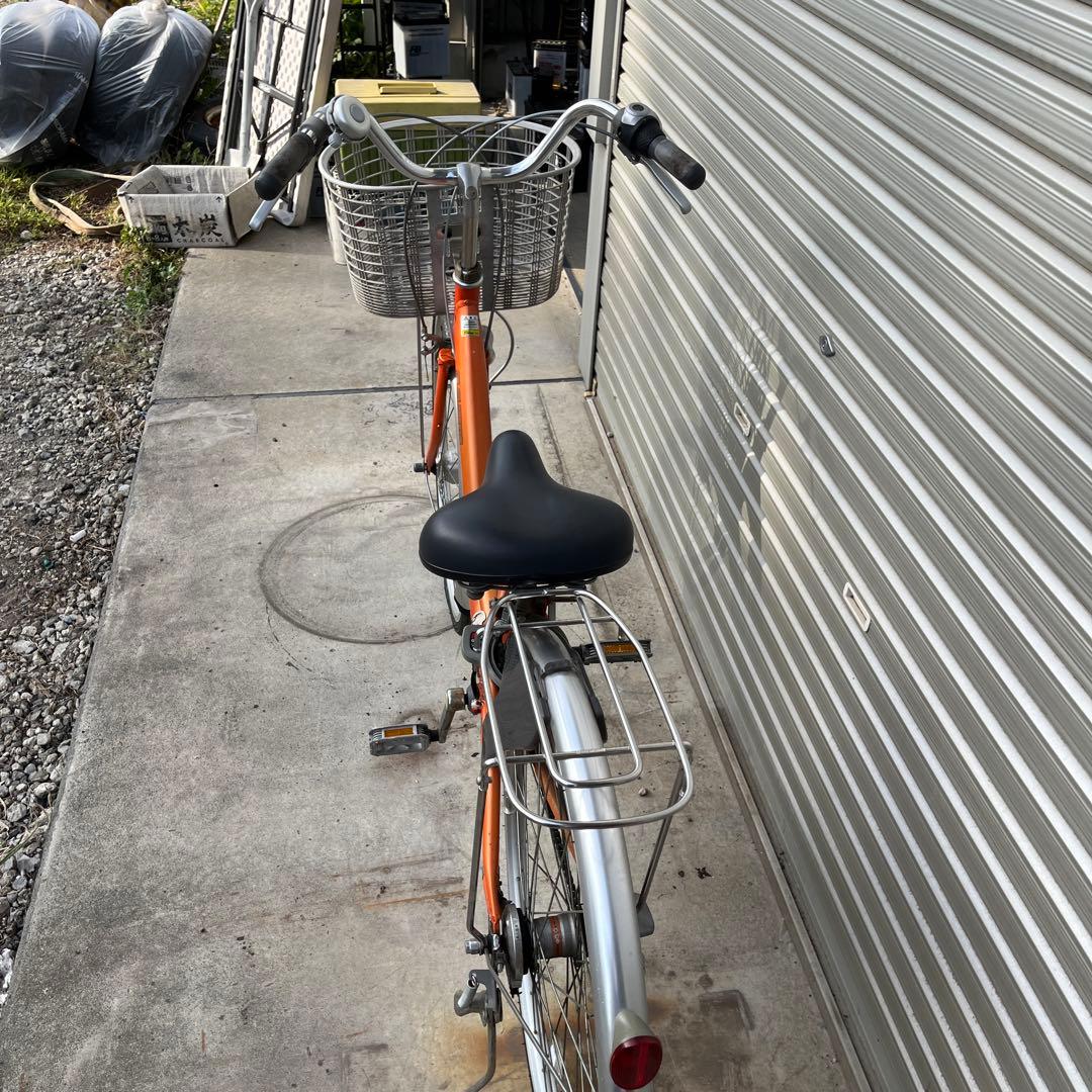 26インチオレンジ シティサイクル 前バスケット付き