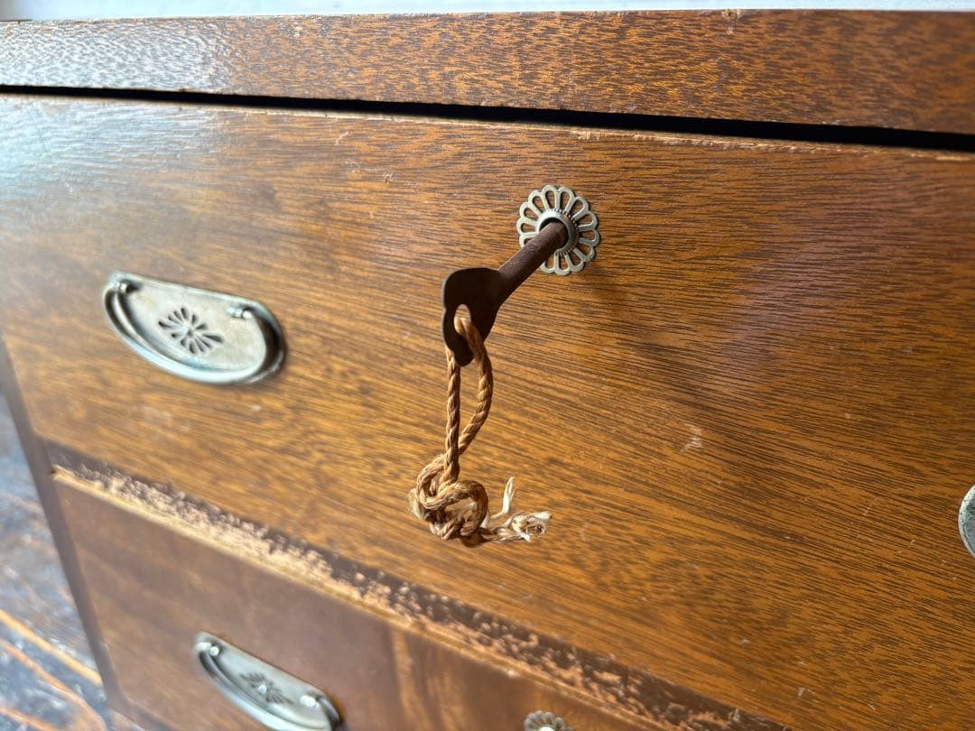 木製2段タンス 鍵付き アンティーク レトロ