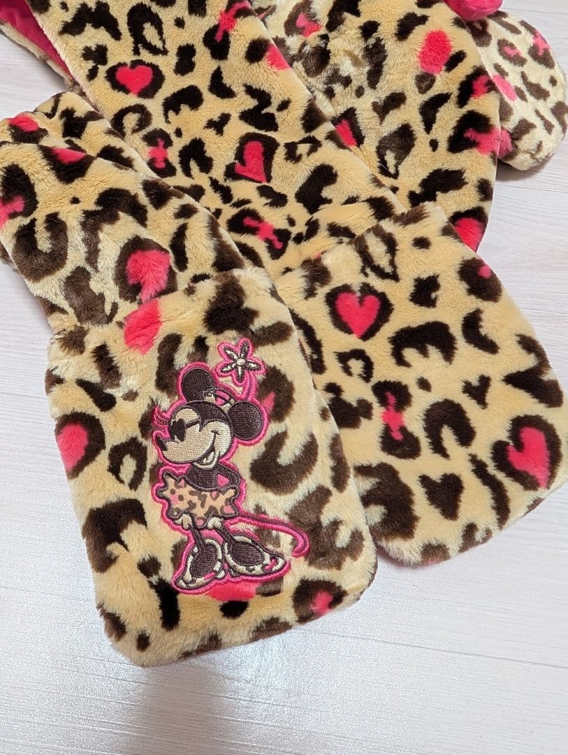 ディズニー ミニー ヒョウ柄 ファンキャップ マフラーキャップ マフラー 美品