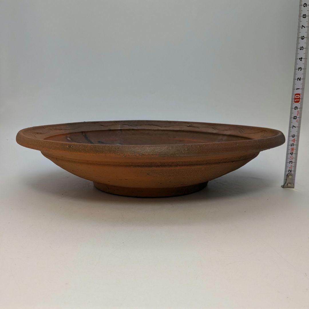 岡山県重要無形文化財 伊勢崎満 備前焼 緋襷皿 共箱栞 直径30cm 食器 盛皿