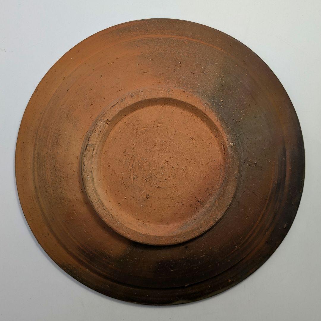岡山県重要無形文化財 伊勢崎満 備前焼 緋襷皿 共箱栞 直径30cm 食器 盛皿