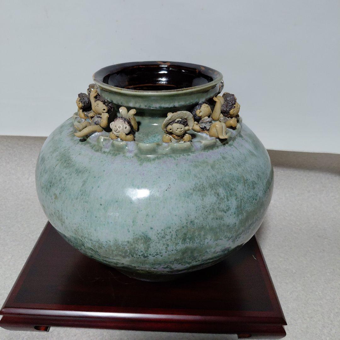 砥部焼　森元青芳作　青磁大壺