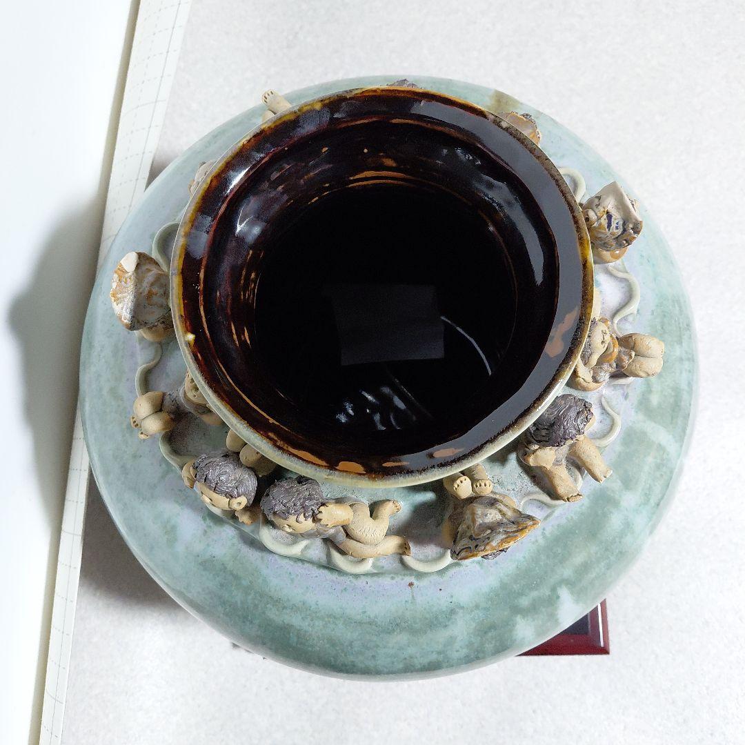 砥部焼　森元青芳作　青磁大壺