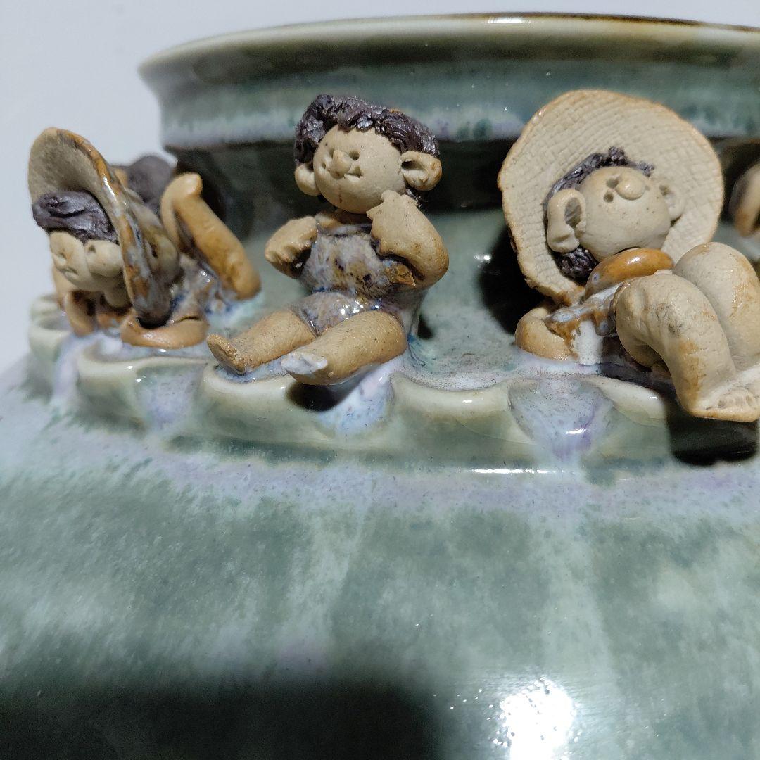 砥部焼　森元青芳作　青磁大壺