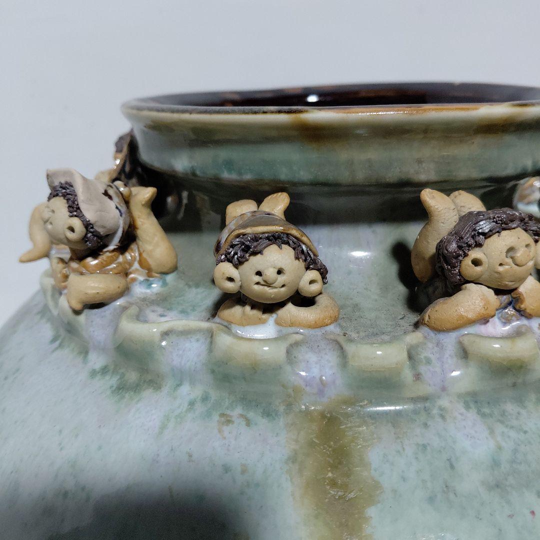 砥部焼　森元青芳作　青磁大壺