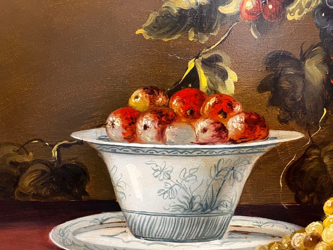 果物と花の静物画 油彩画　油絵