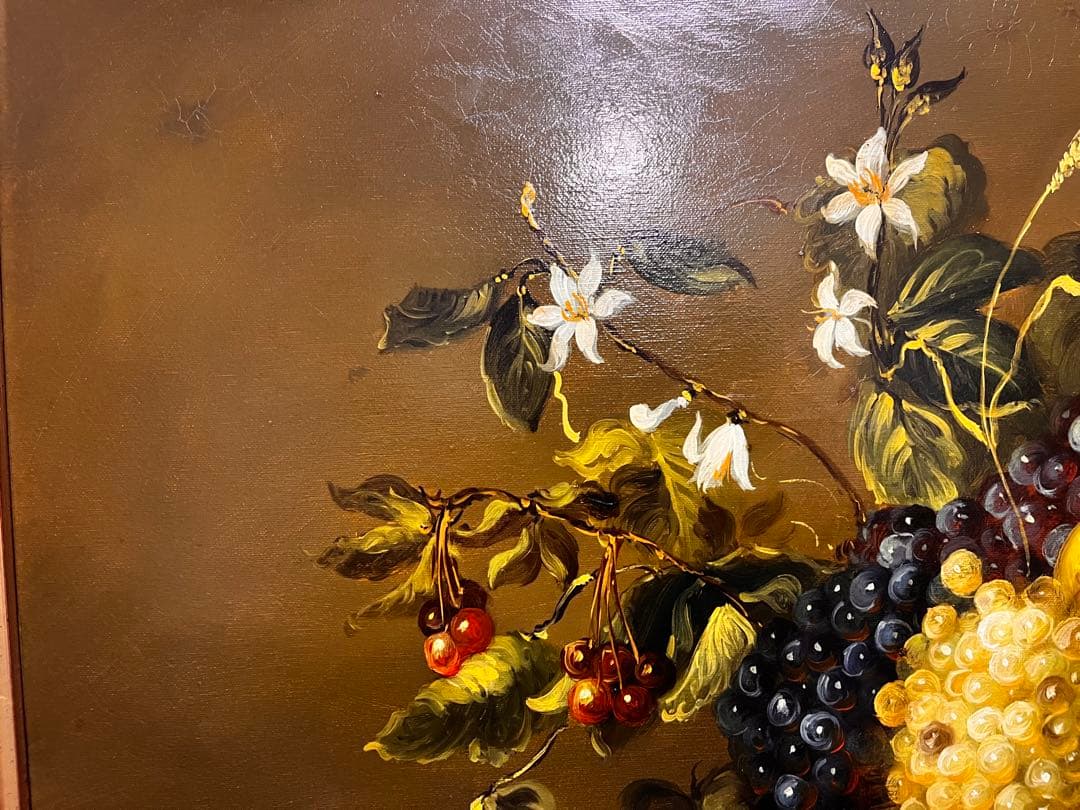 果物と花の静物画 油彩画　油絵