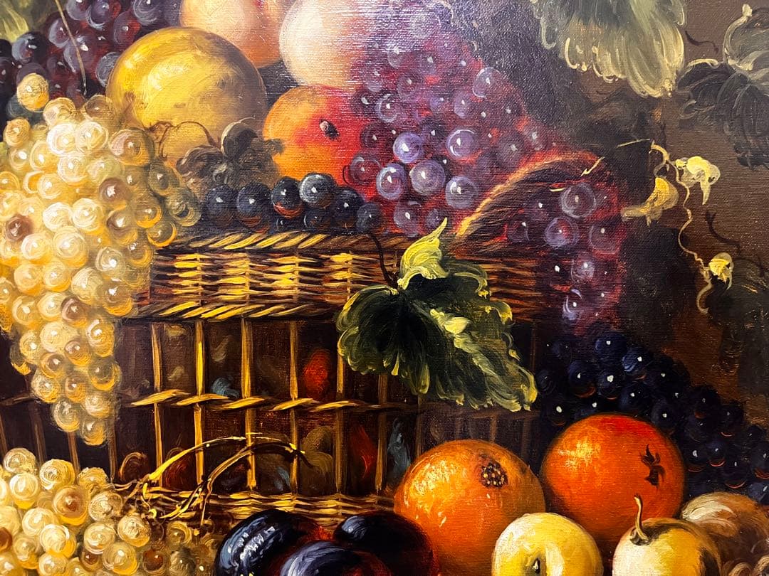 果物と花の静物画 油彩画　油絵