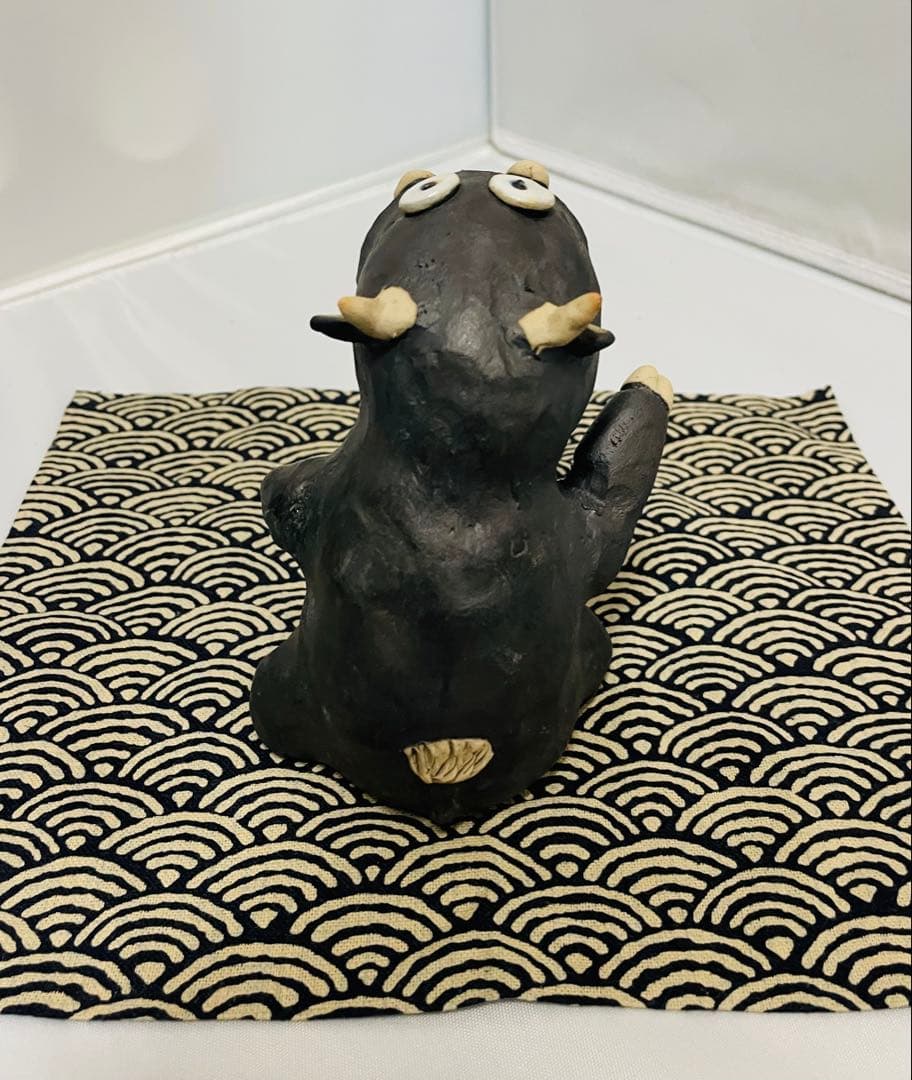 未使用品有田焼童工房陶器製 牛の置物 屏風＊マット付き木箱付き