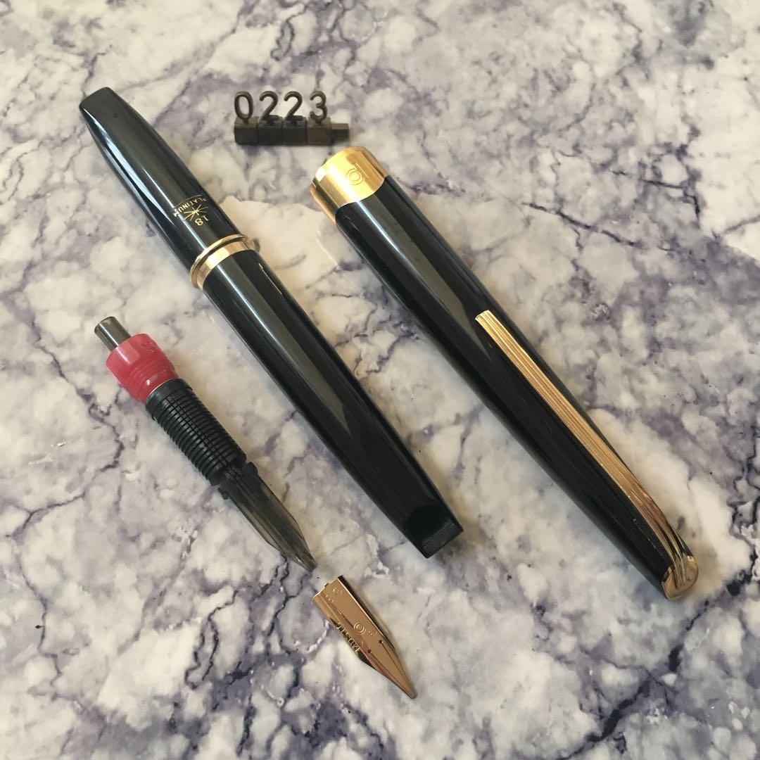 #0223オーバーホール済み 万年筆 プラチナ ショート 18k MUSIC