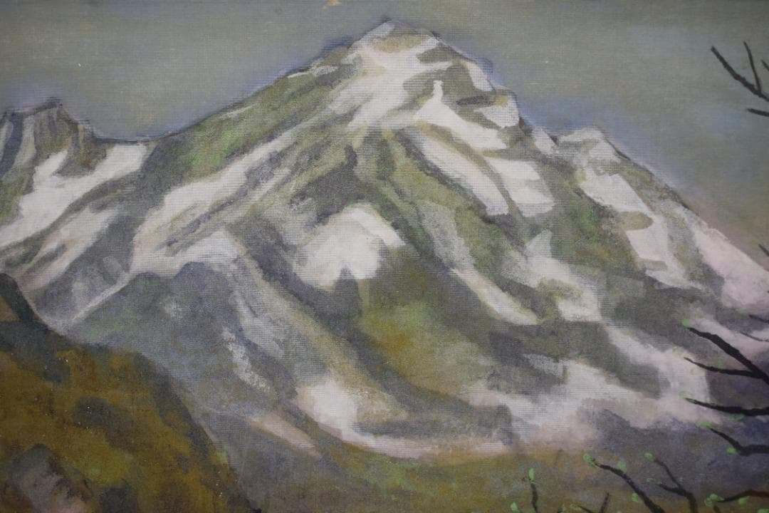 英靖/早春図/山湖図/春景風景図/岩絵具/横物/掛軸☆宝船☆Z-344