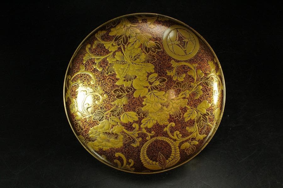 古美術 纏枝蓮花紋 蒔絵 蓋物 時代物 美品(K-A752)