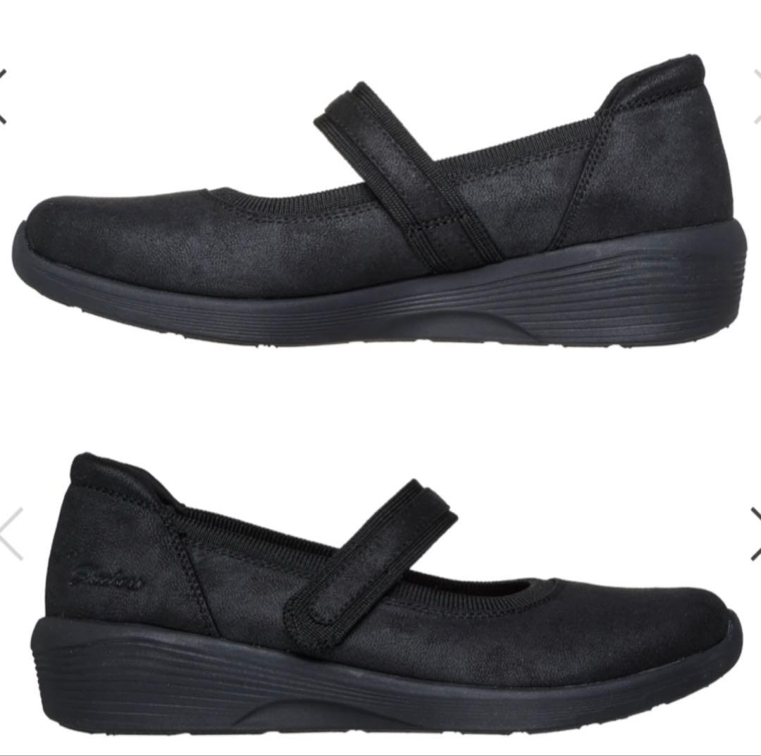 新品25スケッチャーズ黒バレエシューズメリージェーンストラップウェッジソール