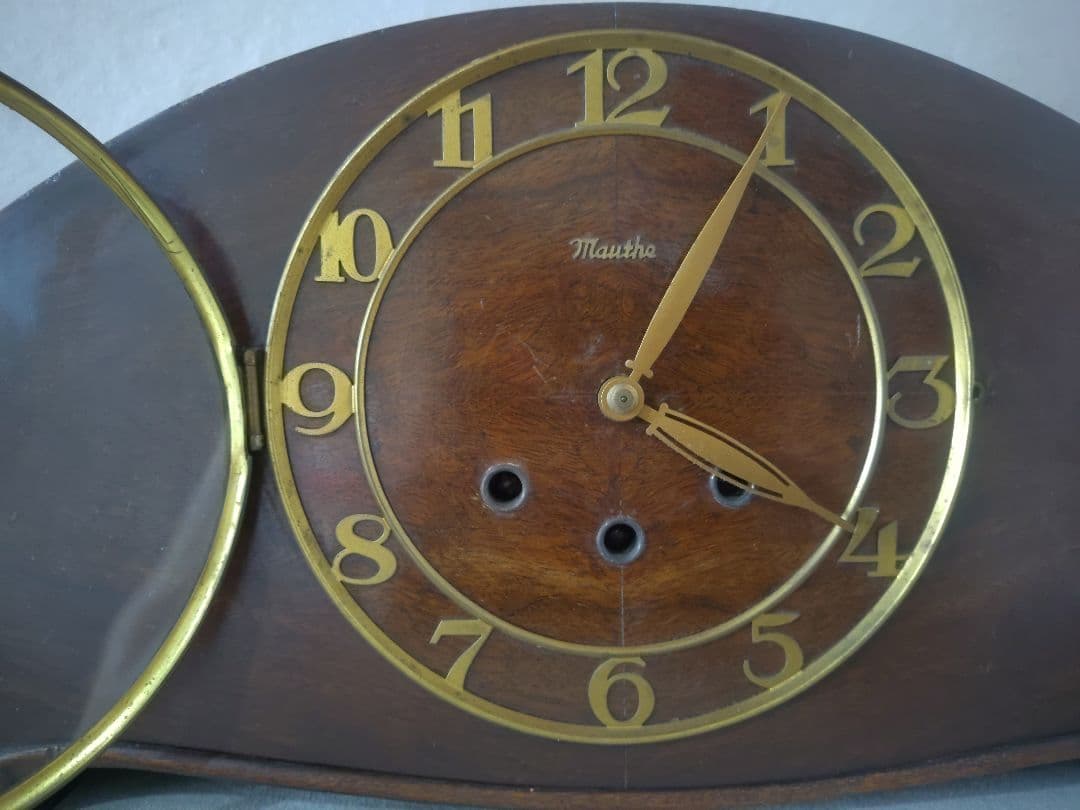 【アンティーク】マウテ Mauthe ゼンマイ式 置時計 ドイツ製 木製