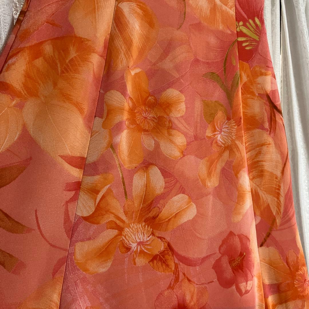 フラメンコ衣装　花柄　ファルダ　オレンジ　3段フリル　オーダーメイド