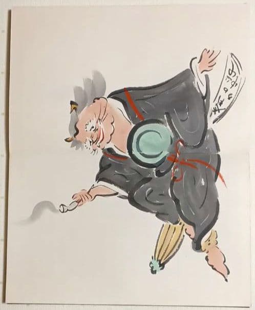 槙岡芦平（槙岡鬼佛の実子)の大津絵画帖手書きサイン入り（肉筆19図柄)昭和期