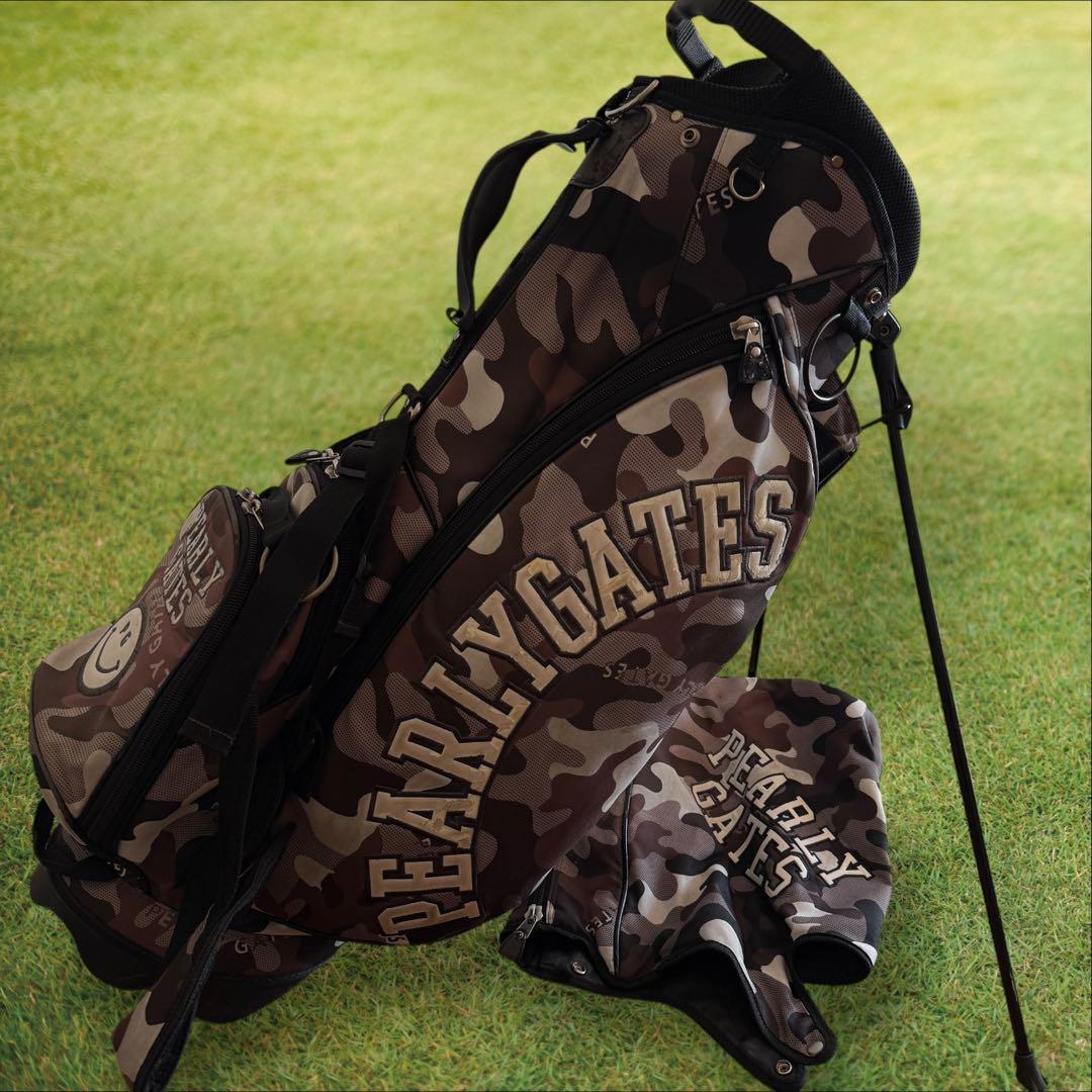 パーリーゲイツ　キャディバッグ　迷彩　カモフラ　ショルダー式　スタンド式　黒　白
