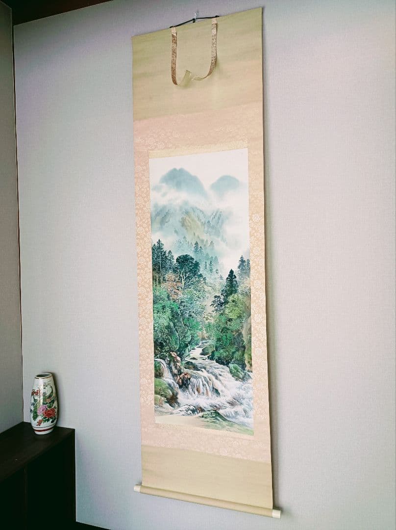 豪華 掛け軸 縁起物 福 開運 絵 龍脈 金運 山水 川 中国 風水 美術 骨董