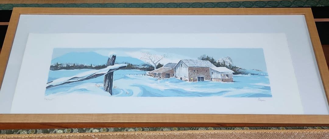 ブライアン ウィリアムズ 　額付き　リトグラフ　雪の中の物草池　306/375