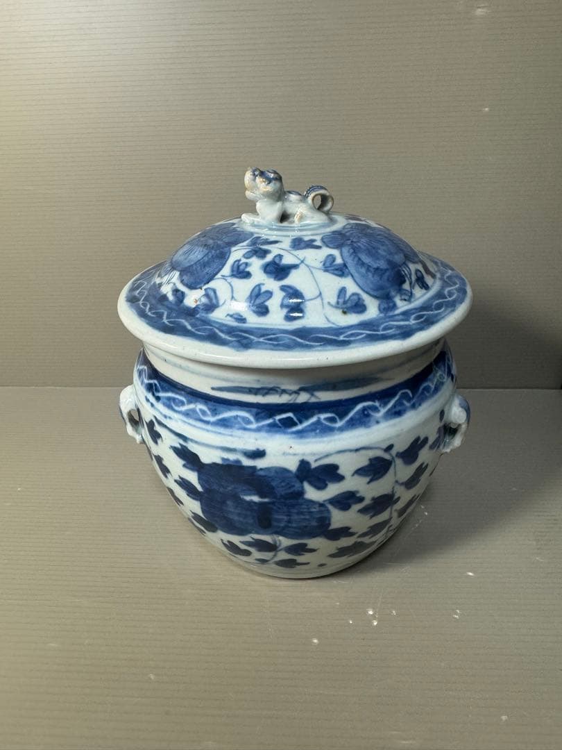 2638 時代物　染付花文水指　蓋物