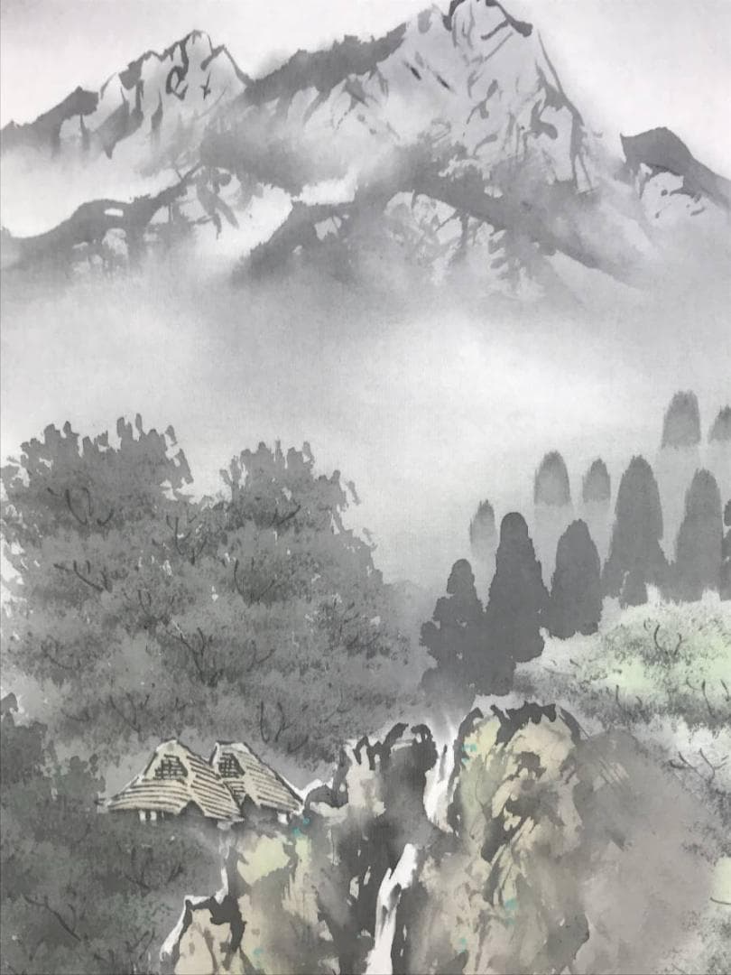 真作/西脇繁華/滝山水釣人図/山水図/釣人図/掛軸☆宝船☆AE-322