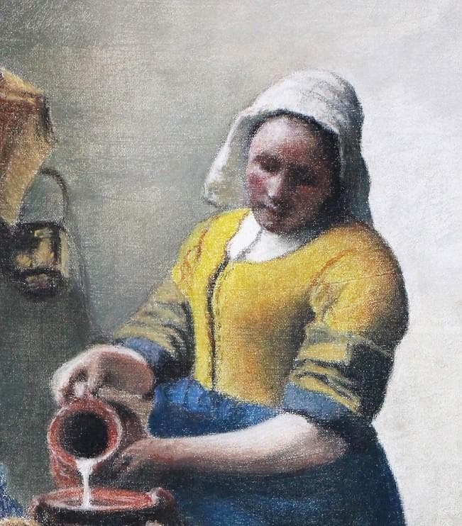 井上司　フェルメール「牛乳を注ぐ召使」模写　パステル画 F8