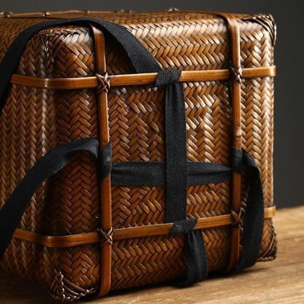 竹製編み込み収納ボックス 竹製 茶器 收納 茶盒 大容量 手作り 内布付き