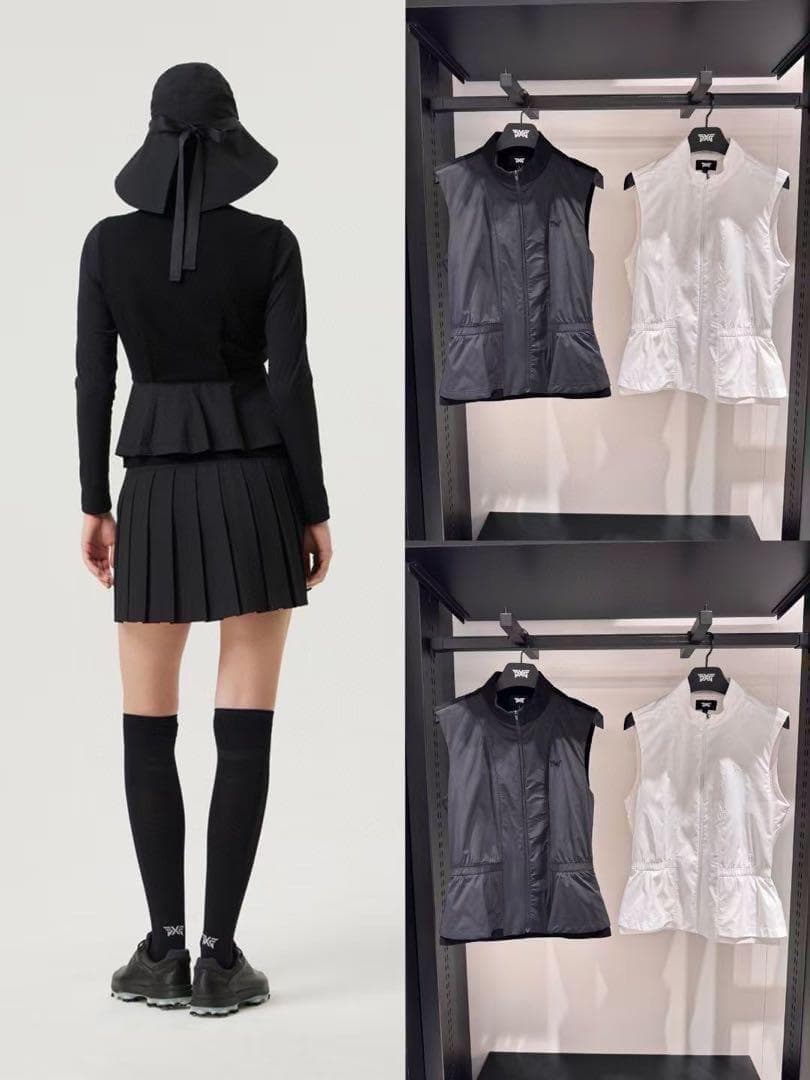 ラスト１点＆最終値下・PXG ゴルフペップラムベスト⚫︎白異素材MIXデザイン