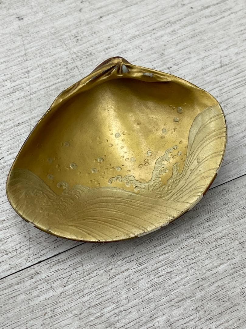 未使用 蛤 香合 蒔絵付 茶道具 内金 共箱 波 松 鳥 抹香 練香