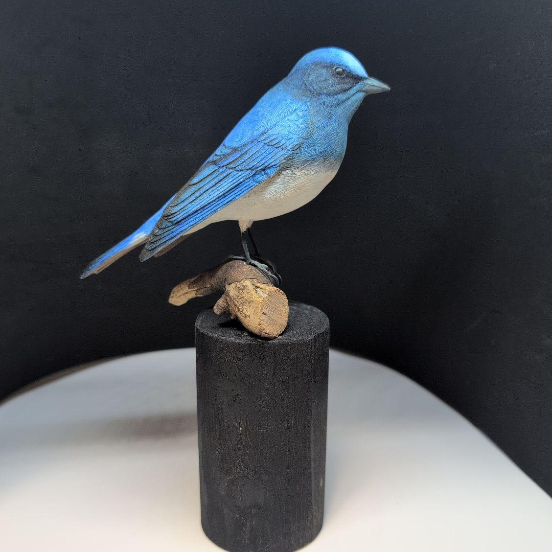 オオルリ　幸せ運ぶ青い鳥　木彫りの野鳥　野鳥彫刻　 リアルバードカービング