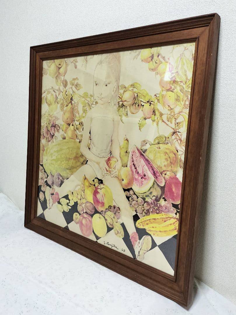 ◇ 藤田嗣治 「果物と少女」 シルクスカーフ 額/古径