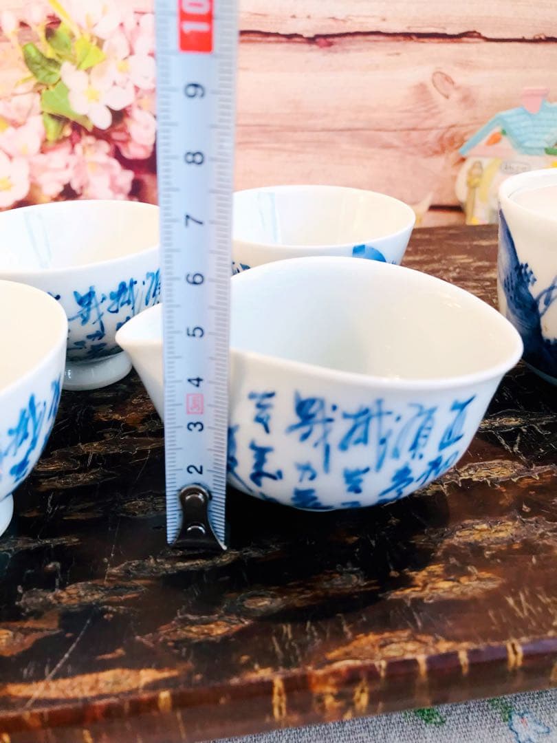 京焼染付寶瓶/ 湯冷/茶碗6点揃い　田能村直入 / 画 | 明治-19世紀頃