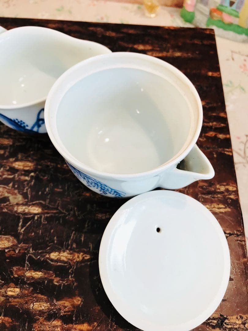 京焼染付寶瓶/ 湯冷/茶碗6点揃い　田能村直入 / 画 | 明治-19世紀頃