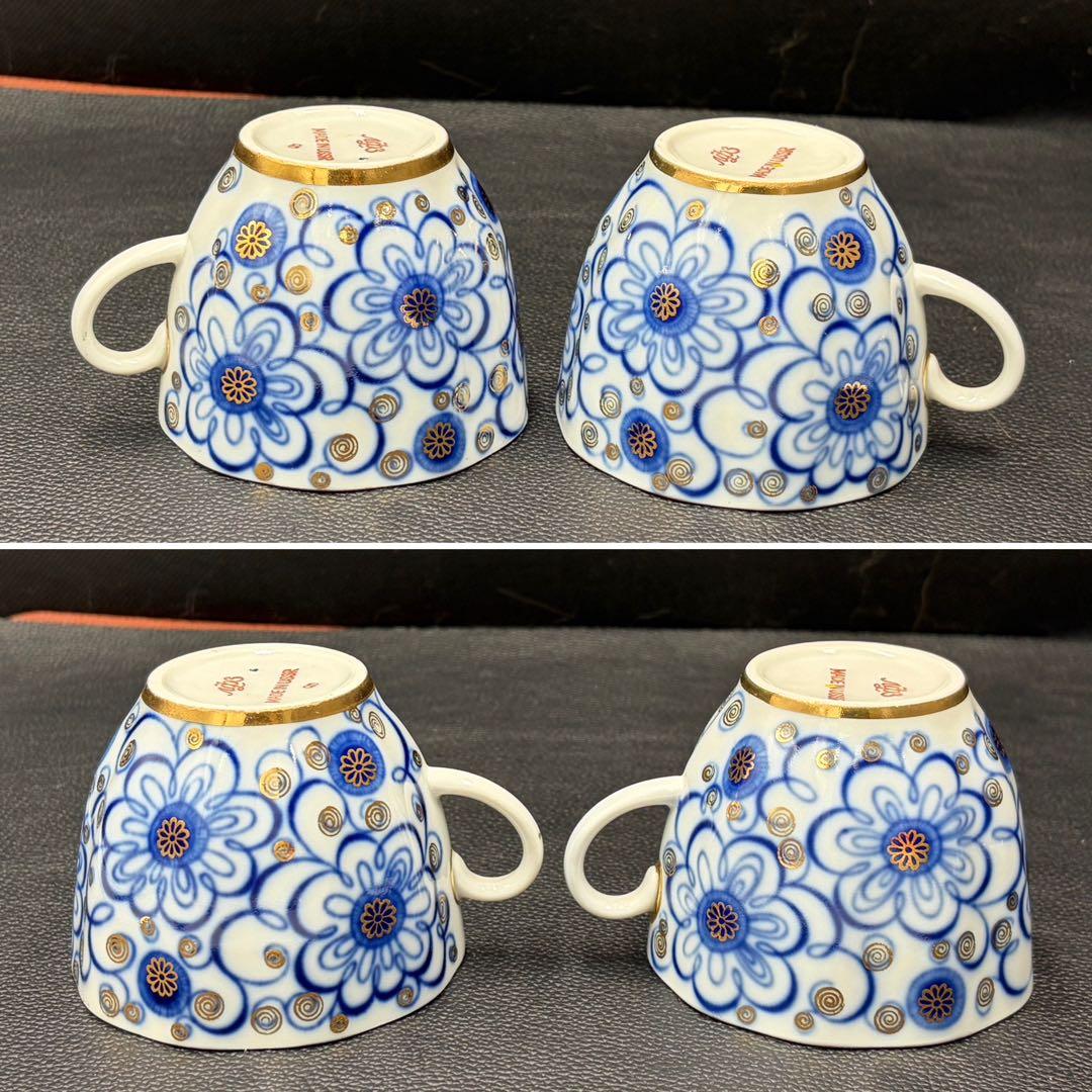 アンティーク　ソビエト　ロモノーソフ　青色系花柄カップ＆ソーサー　２セット①