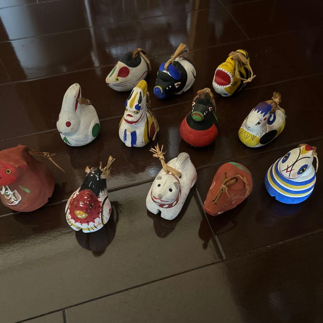 郷土玩具 陶器製動物12体セット　佐賀　のごみ人形