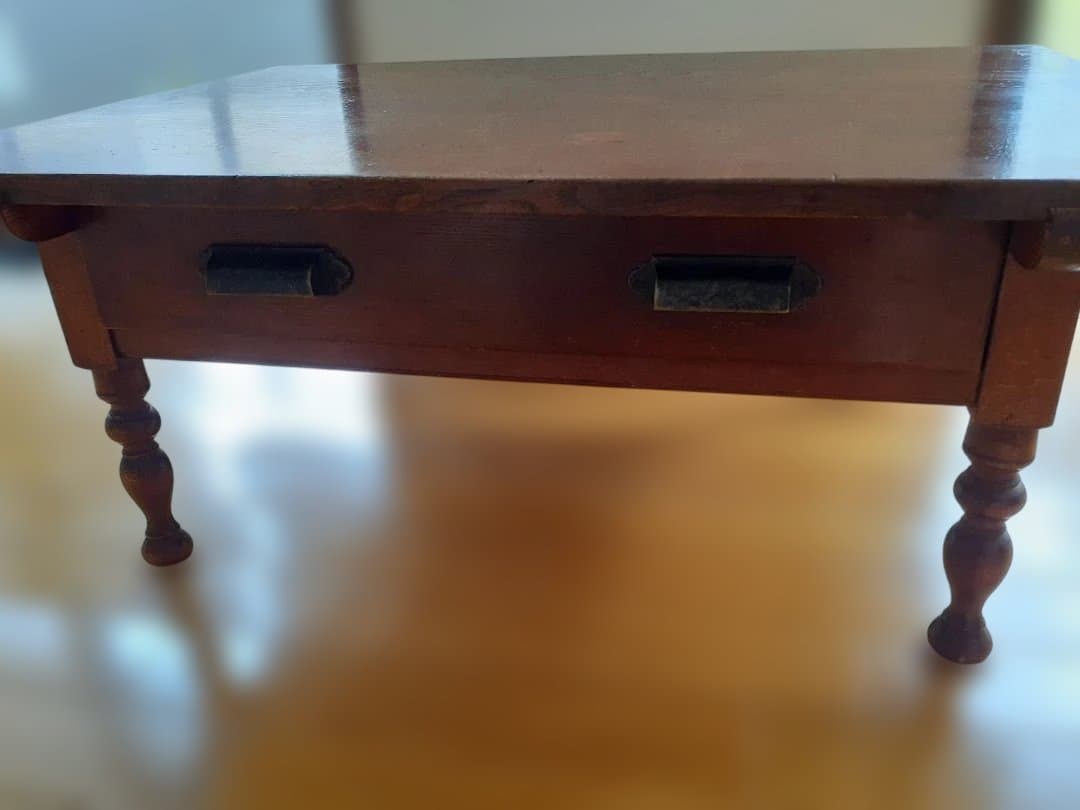 ろくろ脚木製文机 テーブル 引き出し付き 古家具 アンティーク レトロ