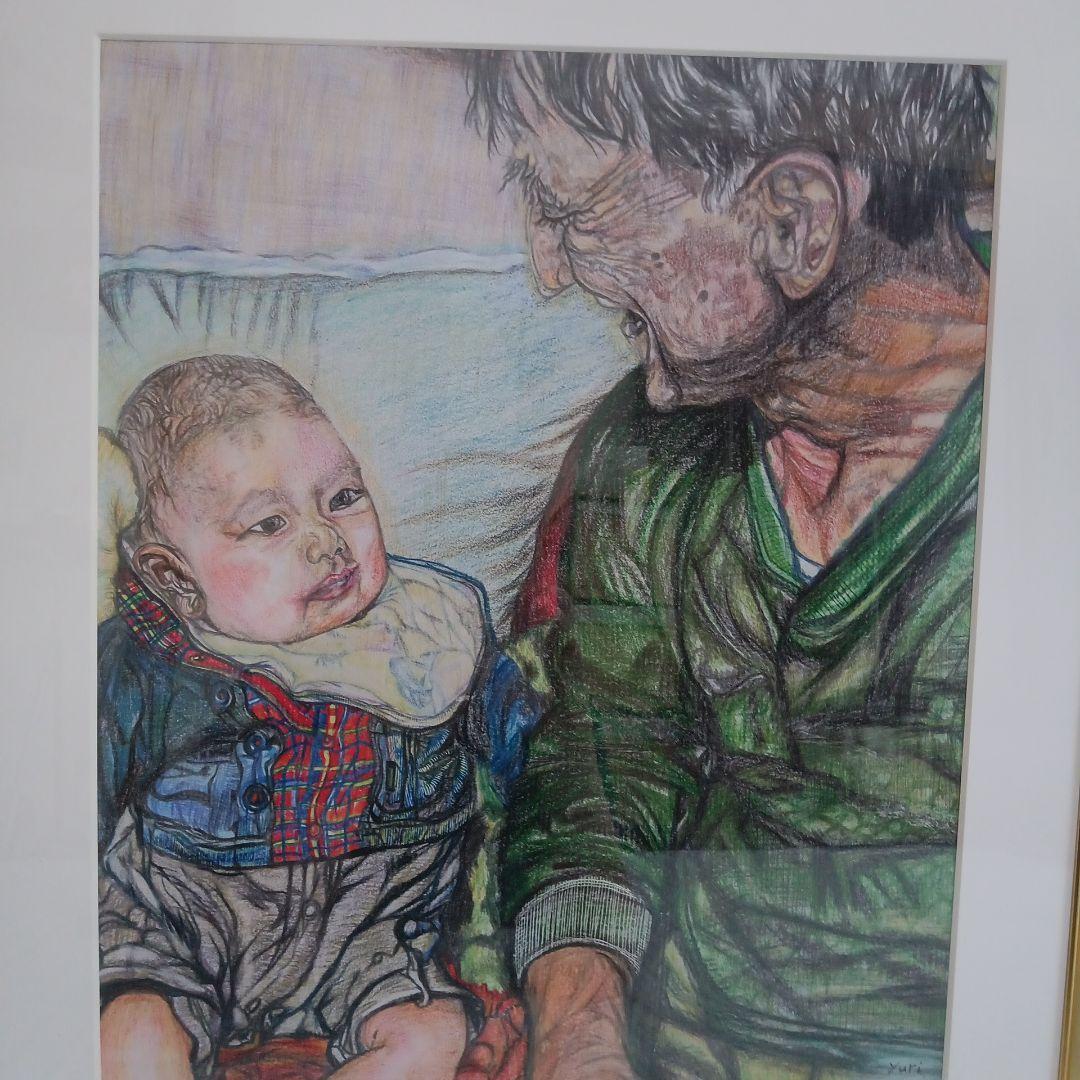 色鉛筆画　　「孫は可愛いな」