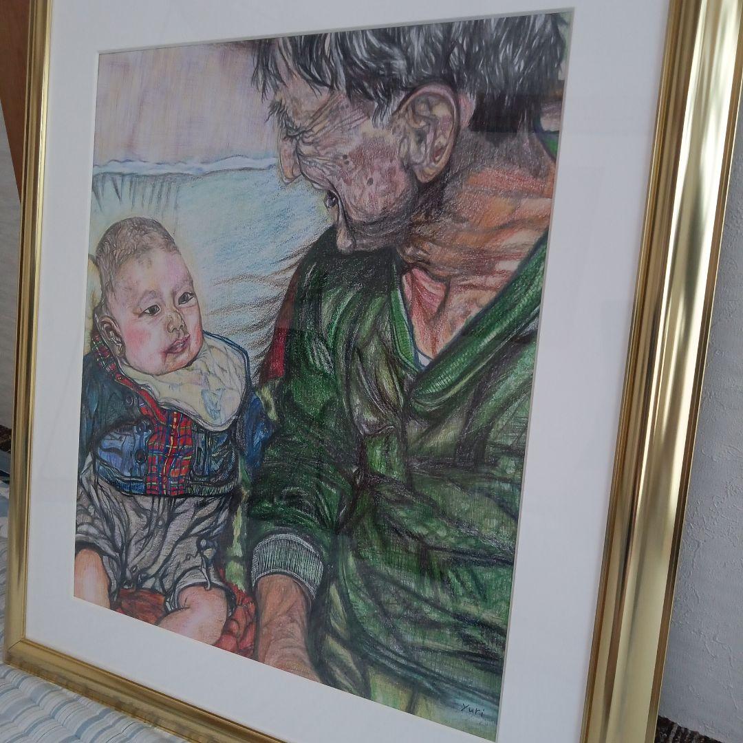 色鉛筆画　　「孫は可愛いな」
