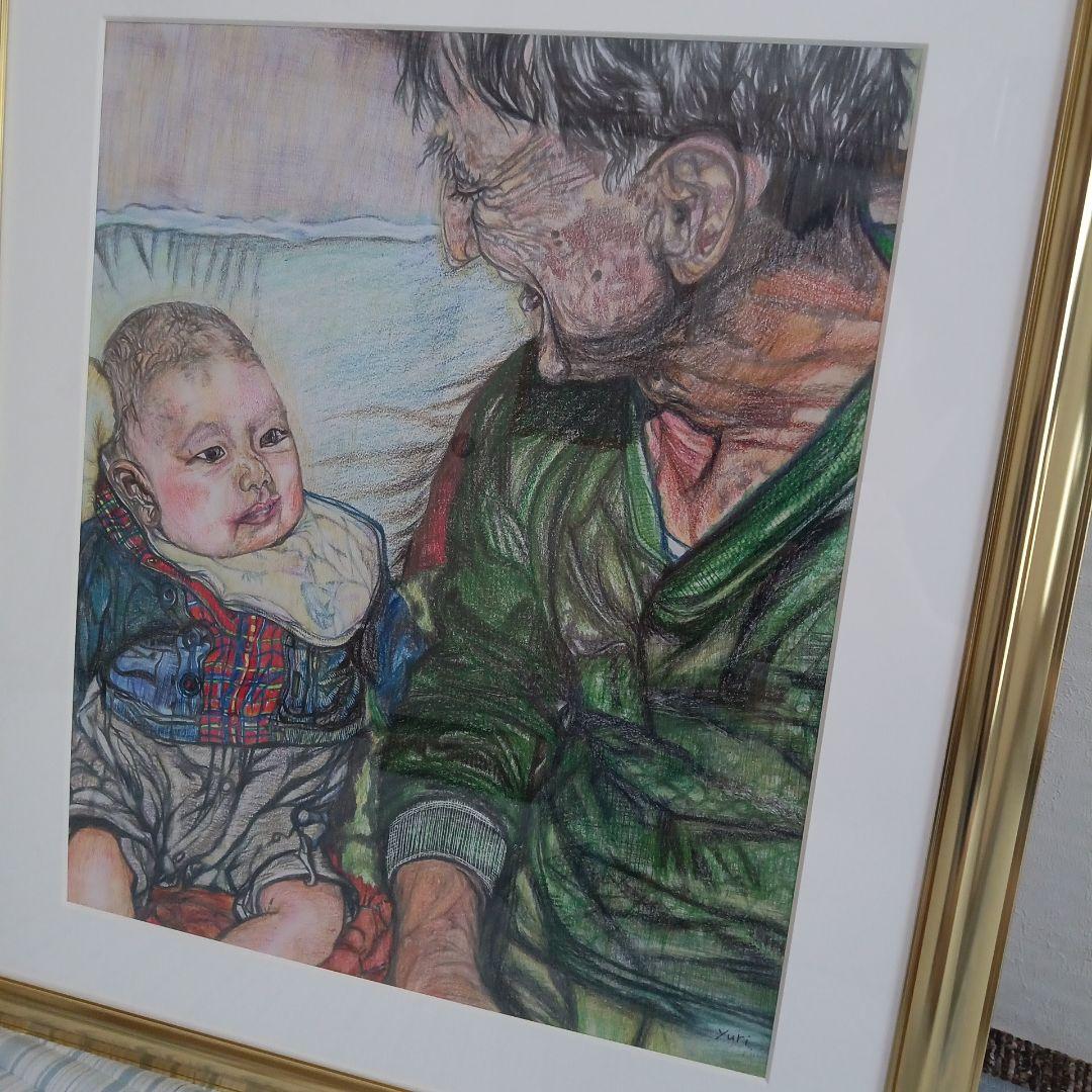 色鉛筆画　　「孫は可愛いな」