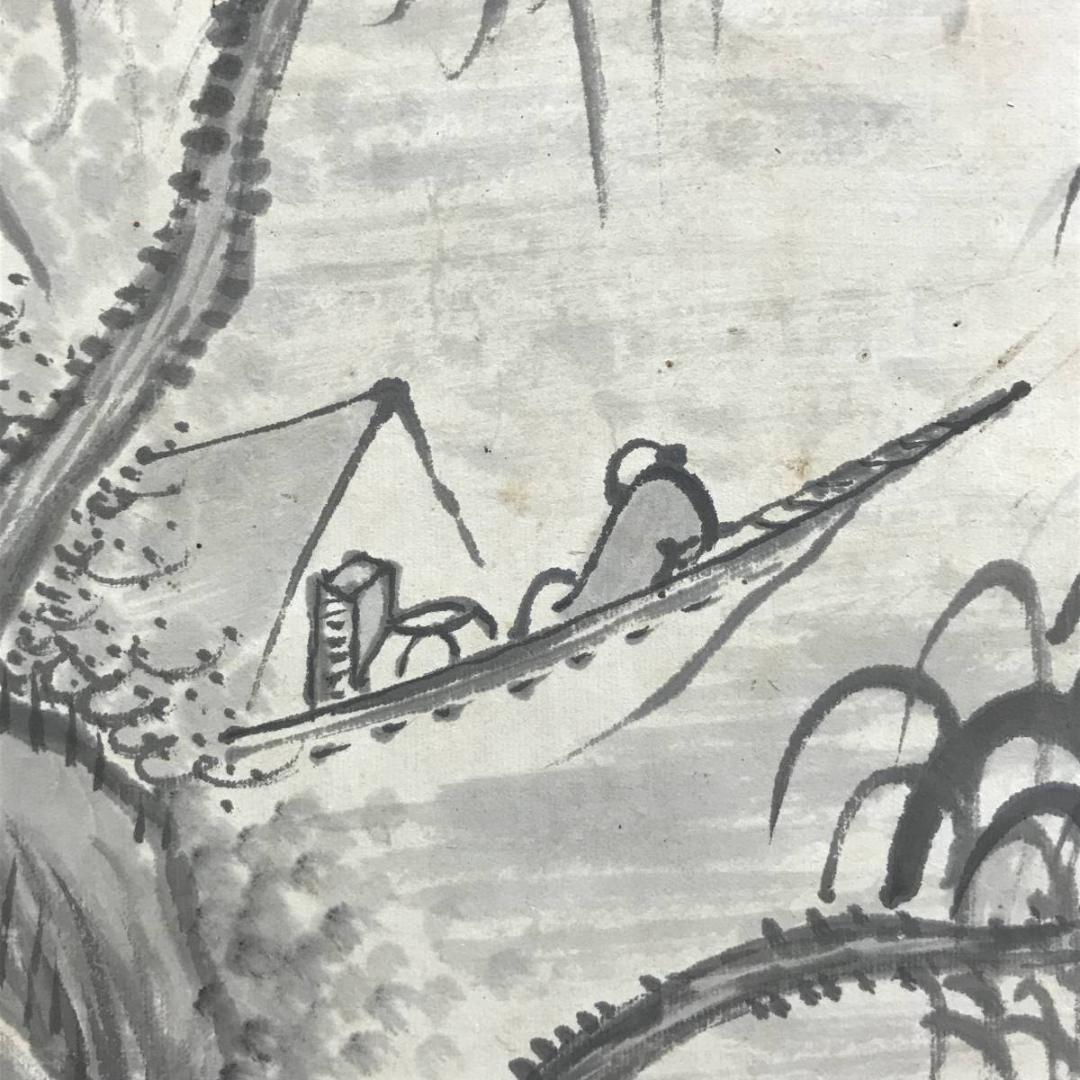 真作/田能村直入/山水画賛/山水図/掛軸/名家伝来/AD-845