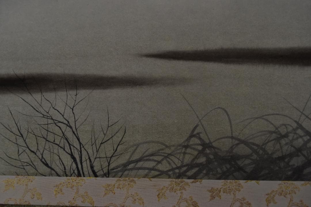 【真作】浜田三郎/塔のある風景/横物/掛軸☆宝船☆Z-695